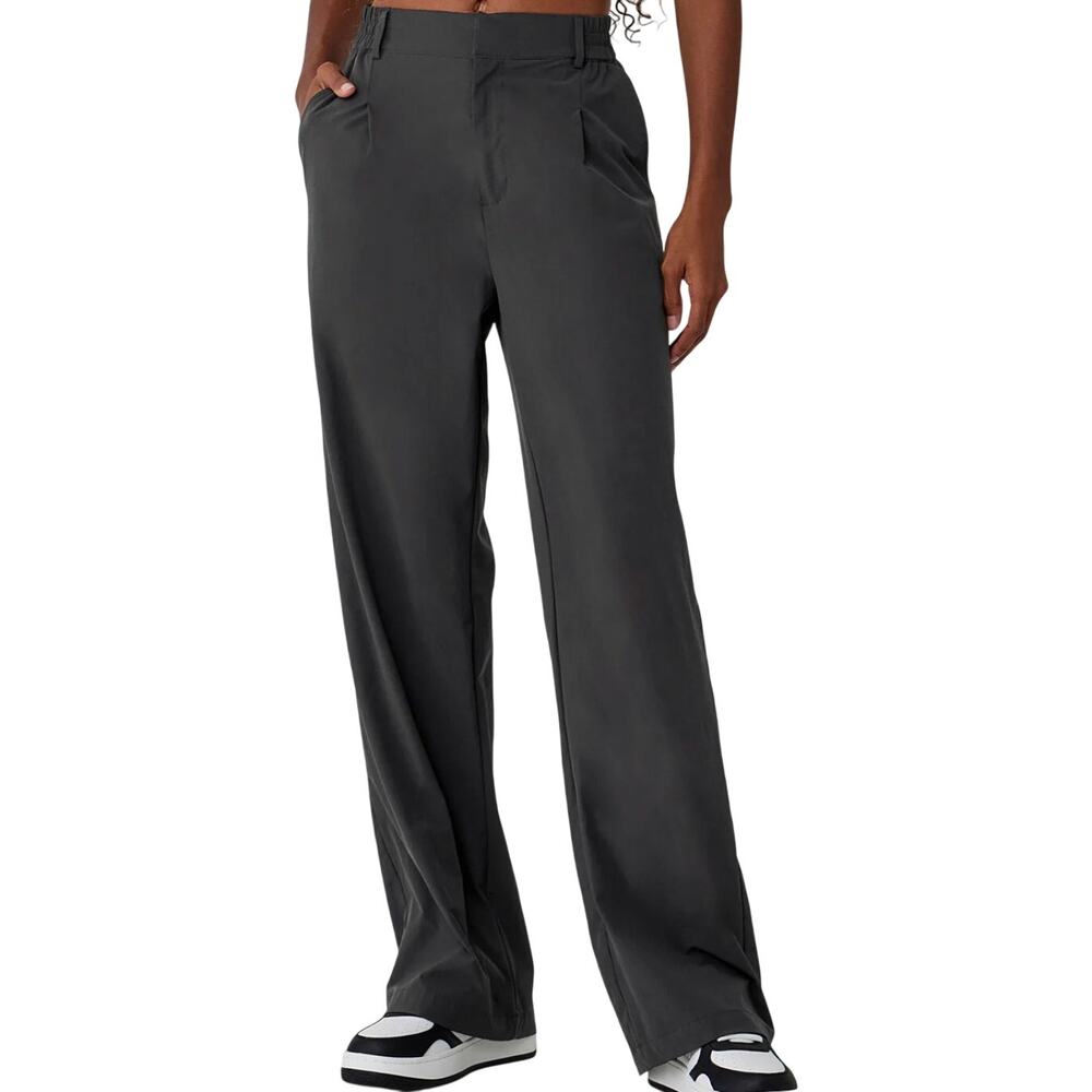 Alo Pursuit Trousers Pants High-Waist Pleats Modern Fit Wide Anthracite 2X